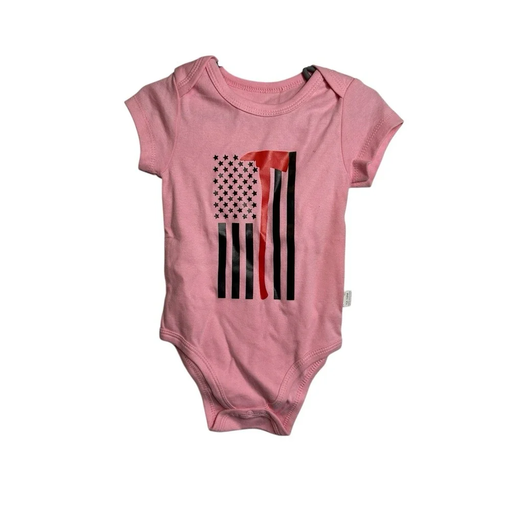 baby girls pink body suit size 12-18 months short sleeve support‎ firefighters